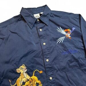 Vintage Disney Store Lion‎ King button Shirt medium Blue Long Sleeve